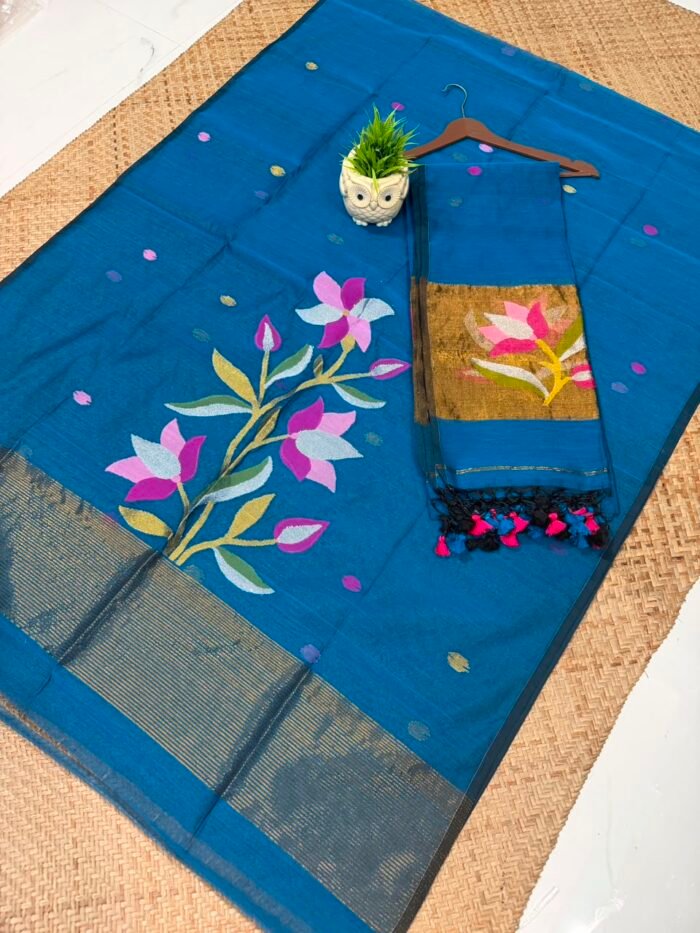 Pure Muslin Paithani Top & Dupatta Set with Woven Floral Branch & Zari Border