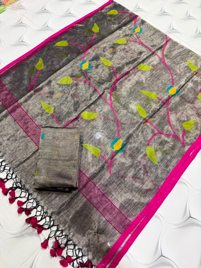 100% Pure Jayashree Tissue Linen  Allover Top Dupatta