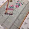 100% Pure Tissue Linen Jamdani Top & Dupatta Set with Floral Motifs
