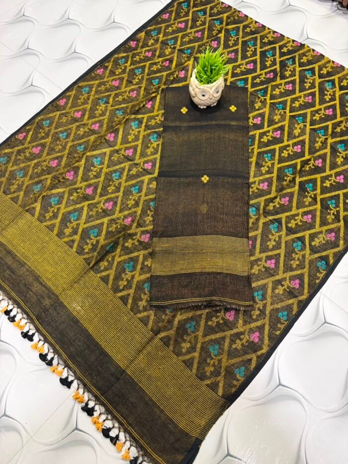 Premium Tissue Linen Top & Dupatta Set with Allover Geometric Jaal & Floral Motifs