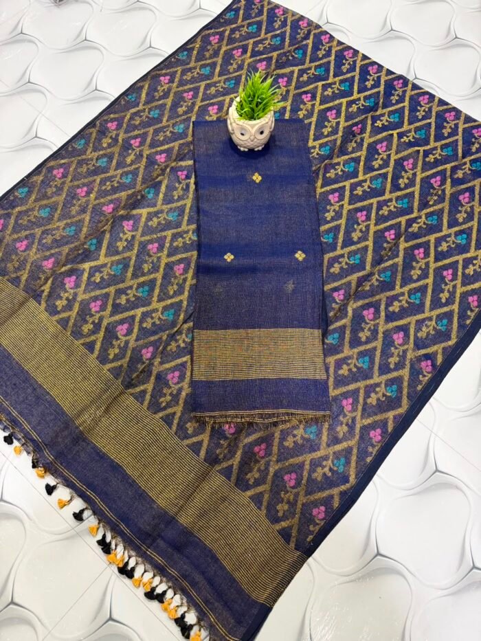Premium Tissue Linen Top & Dupatta Set with Allover Geometric Jaal & Floral Motifs