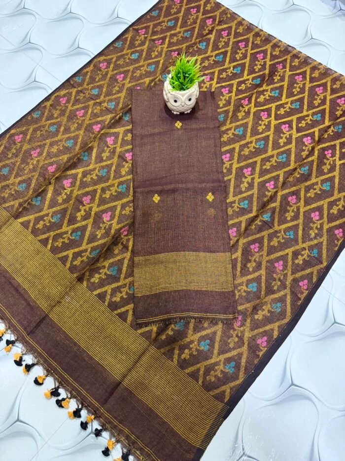 Premium Tissue Linen Top & Dupatta Set with Allover Geometric Jaal & Floral Motifs