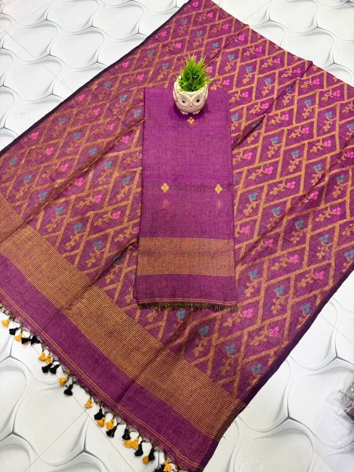 Premium Tissue Linen Top & Dupatta Set with Allover Geometric Jaal & Floral Motifs