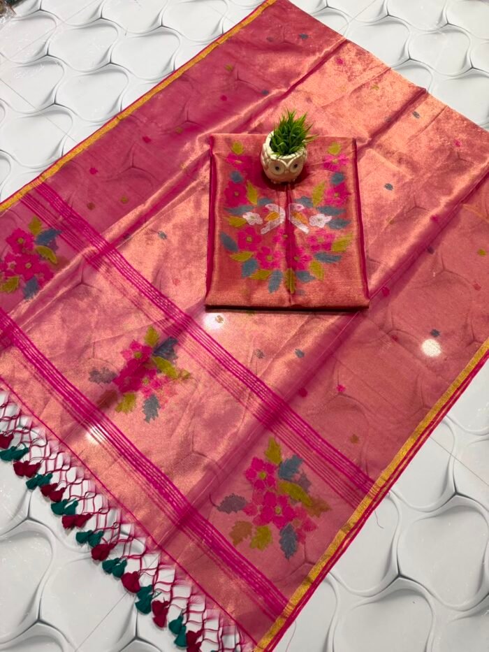 Pure Muslin Tissue Jamdani Top & Dupatta Set with Woven Swan & Floral Motifs