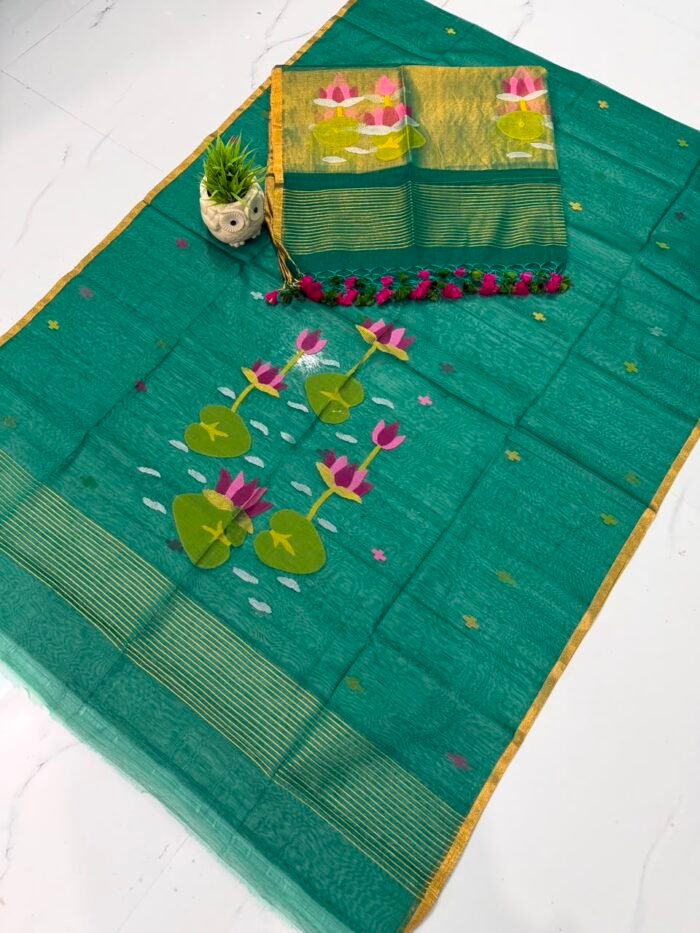 Pure Muslin Paithani Top & Dupatta Set with Woven Lotus Motifs & Zari Tissue Pallu