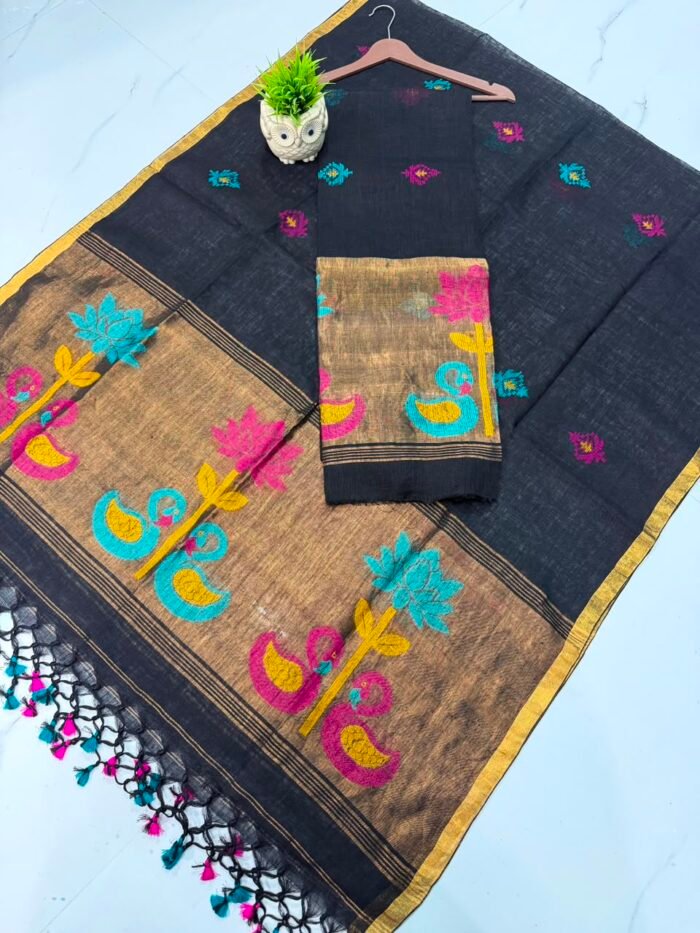 Pure Linen Unstitched Paithani Suit – Elegant 2-Piece Set